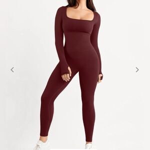 brown popilush Long Sleeve jumpsuit ribbed w/compression all around NEW size XL